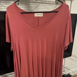 Ladies Larace Short Sleeve Tunic Top- Coral- Large